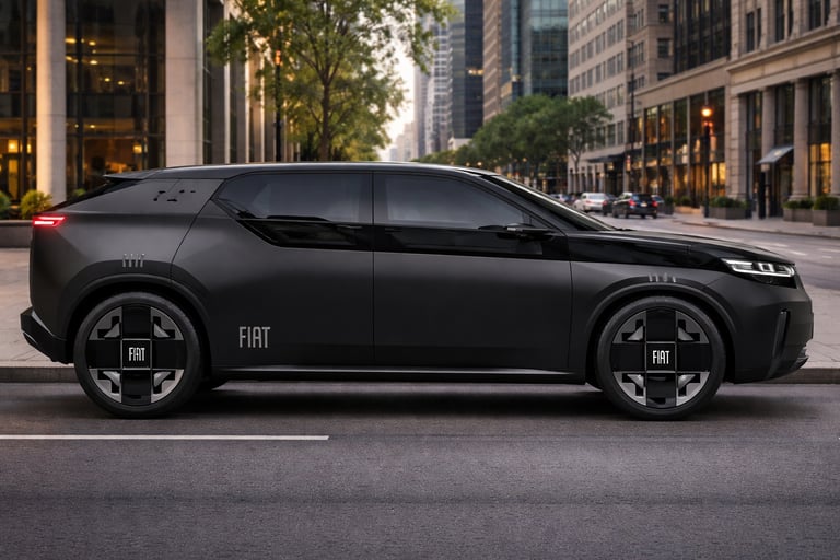 Fiat GigaPanda preto fosco em cidade durante lançamento fiat 2026