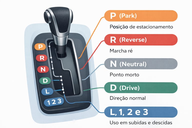 como dirigir carro automatico explicação das marchas PRND do câmbio automático