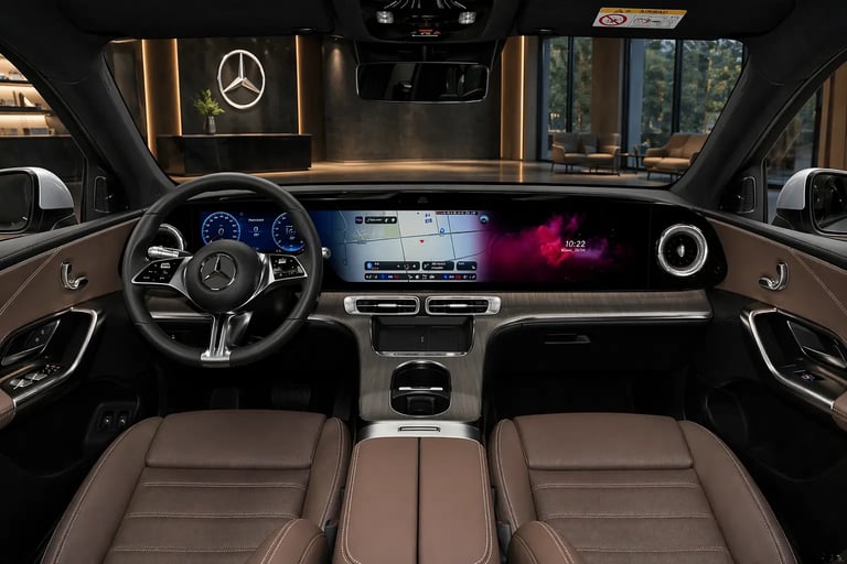 painel digital do Mercedes GLC L EV 800 Nm 800V com tela panorâmica e acabamento premium