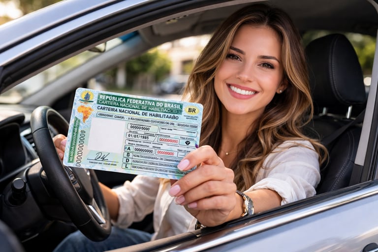 observacao na cnh motorista segurando habilitacao dentro do carro