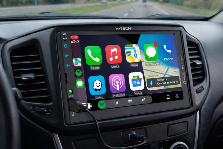 multimidia carro com carplay navegacao mapas waze android auto painel carro usado instalado