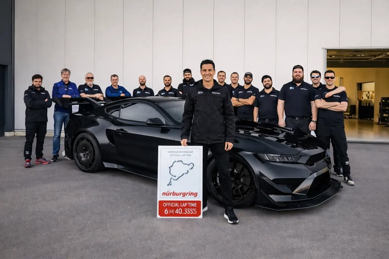 Mustang GTD recorde Nürburgring equipe Ford celebrando carro mais rapido da America