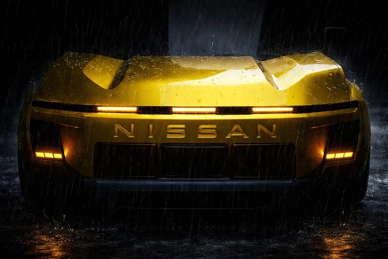 Nissan Skyline retorno icone esportivo em teaser noturno com chuva e luzes LED traseiras acesas