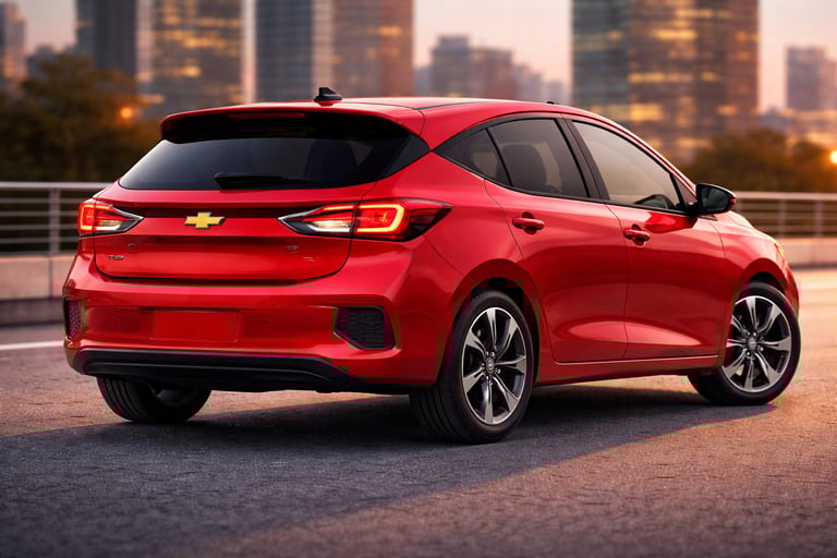 traseira do novo celta 2026 hatch moderno vermelho