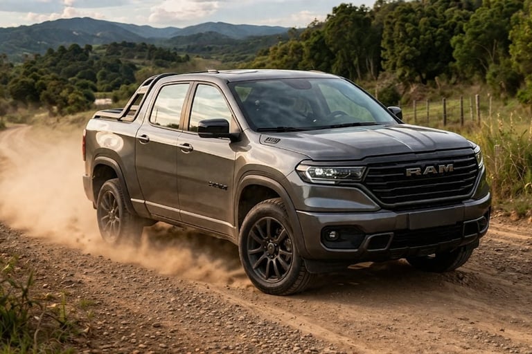 picape 2026 em estrada de terra com alto desempenho off-road e capacidade de carga elevada