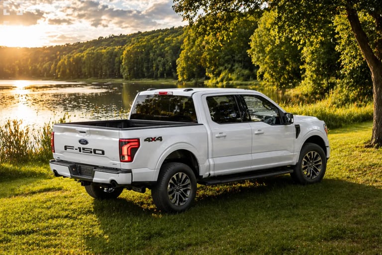 picape elétrica barata da ford vista de traseira em cenário rural