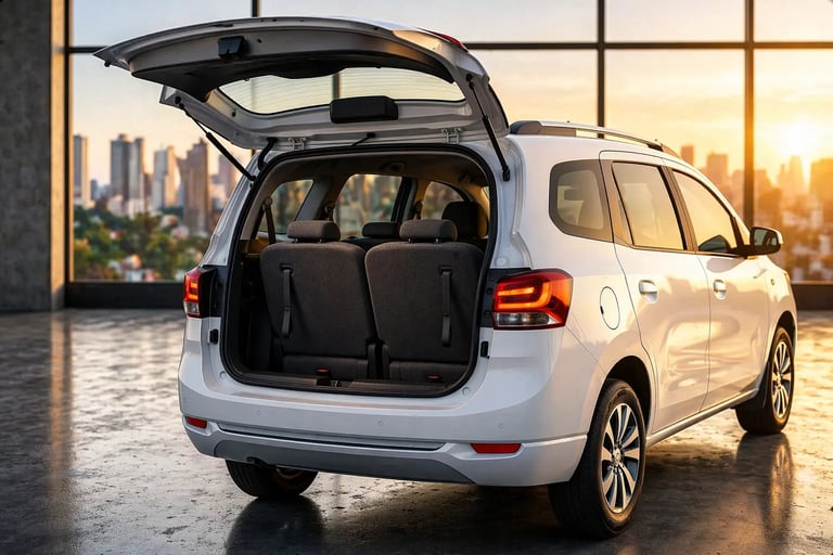 porta malas de carro de 7 lugares no Brasil em 2026 mostrando espaço interno e terceira fileira