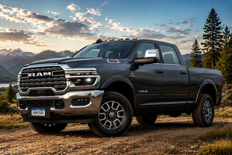 Ram 2500 picape robusta em estrada com montanhas ao fundo representando crescimento de vendas