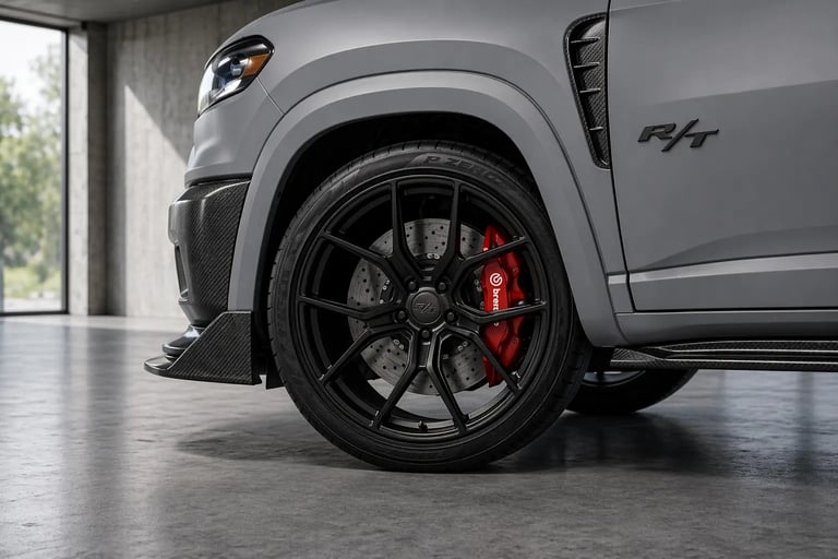 roda esportiva com freio Brembo da RAM Rampage R/T 2027 conceito 300 cv em detalhe