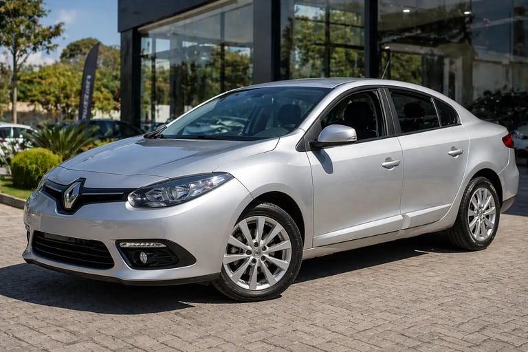 Renault Fluence 2016 visto de frente em ângulo lateral com design elegante e faróis destacados