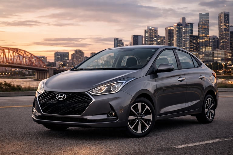 sedans aspirados até 65 mil Hyundai HB20S 2019 cinza de frente em cidade moderna