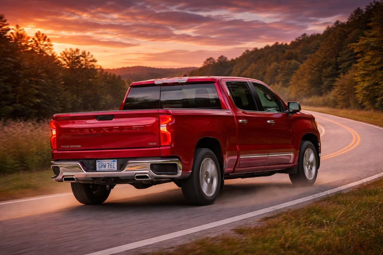 Chevrolet Silverado 2027 vermelha em alta velocidade com autonomia de até 1600 km