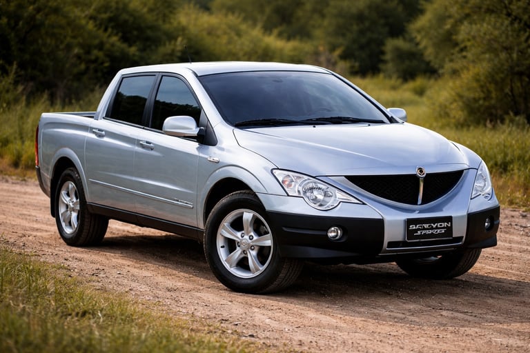 SsangYong Actyon Sports 2012 cabine dupla 4x4 diesel em estrada de terra destacando robustez