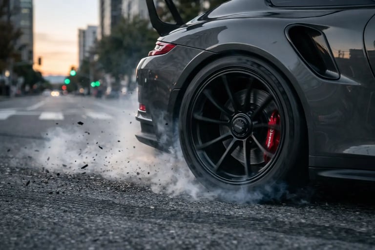 o que é torque em carro esportivo fazendo arrancada com pneu gerando fumaça e alta força do motor