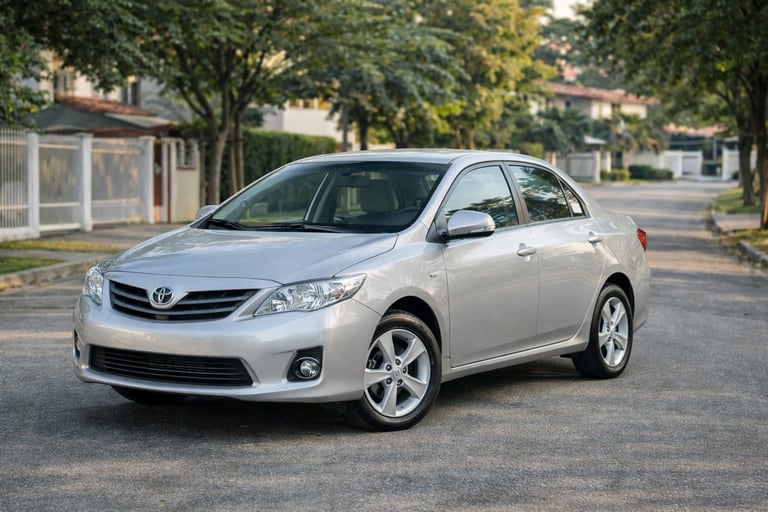 Toyota Corolla em ambiente urbano, conhecido pela durabilidade e baixa manutenção
