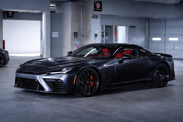 Toyota GR GT superesportivo de US$ 200 mil com interior vermelho e visual exclusivo em garagem