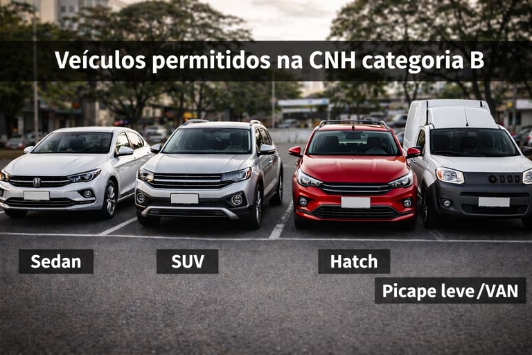 veiculos permitidos cnh categoria B sedan suv hatch picape leve van