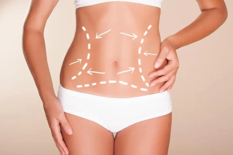 a woman with arrows pointing to the side of her stomach