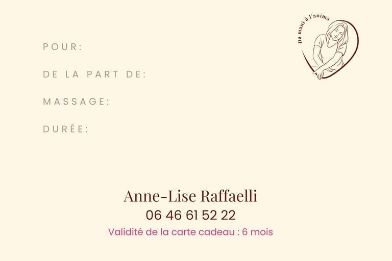 Carte cadeau massages da mani à l'anima recto