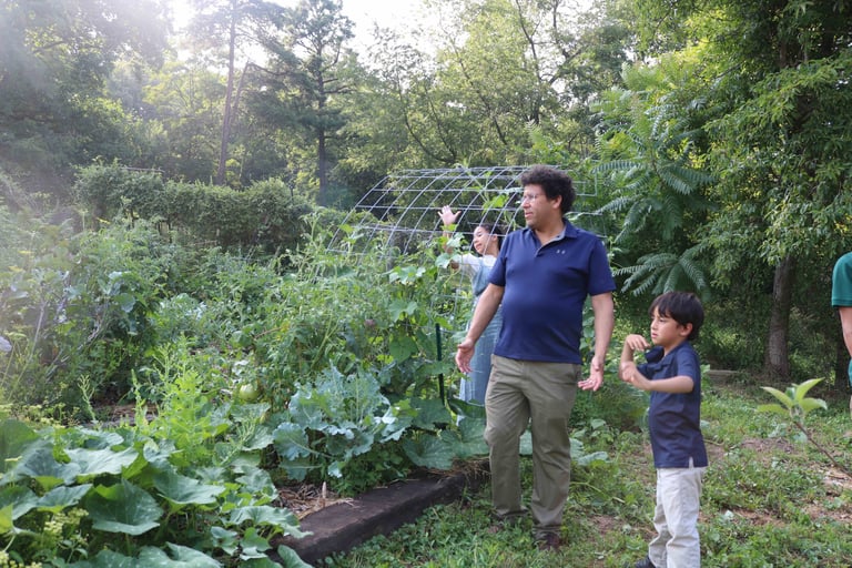 Dave and the kids in the garden. 