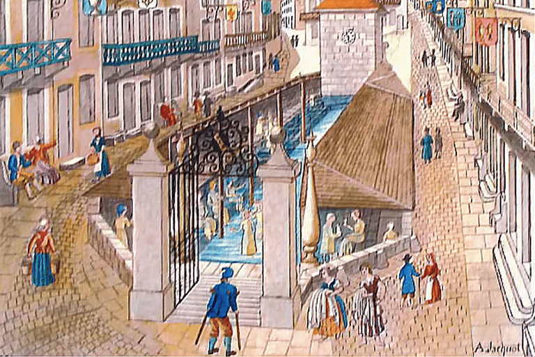 Aquarelle des bains romains de Plombières-les-bains, datant du 19ème siècle, par Amé Jacquot