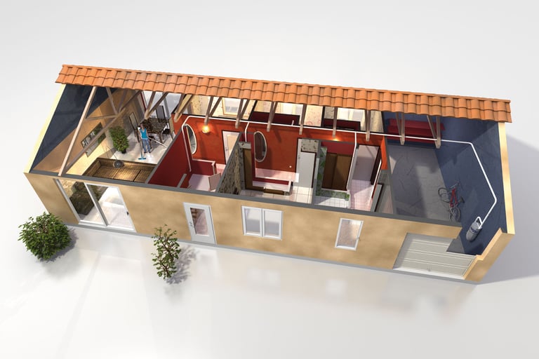 maison 3D avec aspirateur central DUOVAC