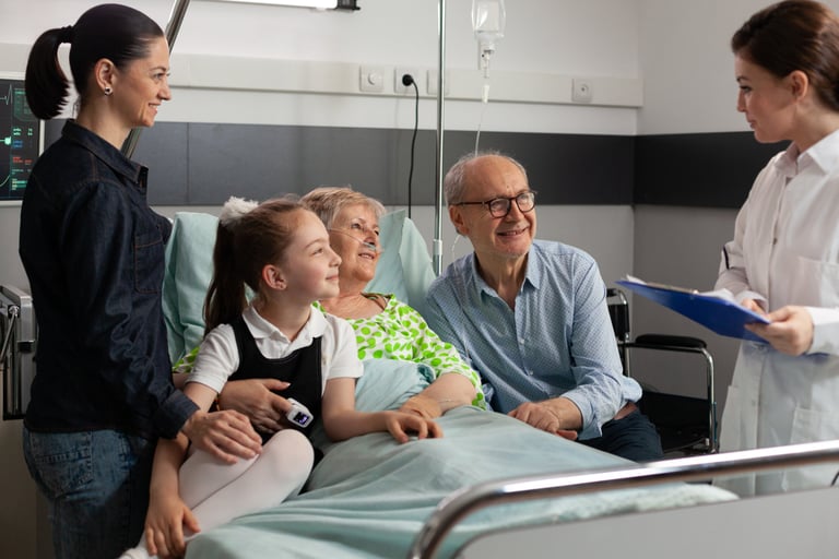 a nurse and her family in a hospital room