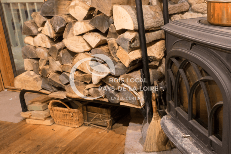 réserve de bois pour la cheminée avec une cheminée à coté