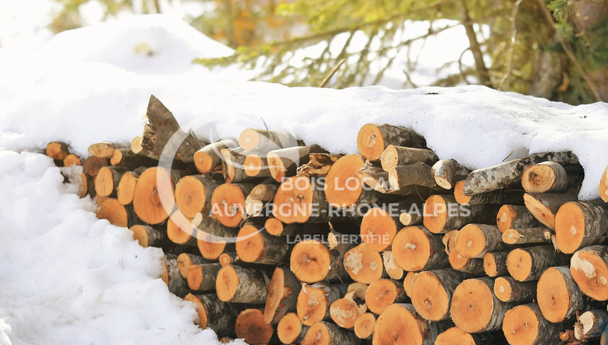 tas de bois avec de la neige dessus
