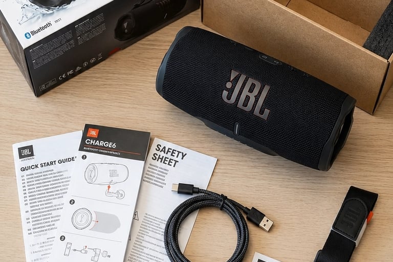 Contenu de l'emballage de l'enceinte étanche JBL charge 6 noir