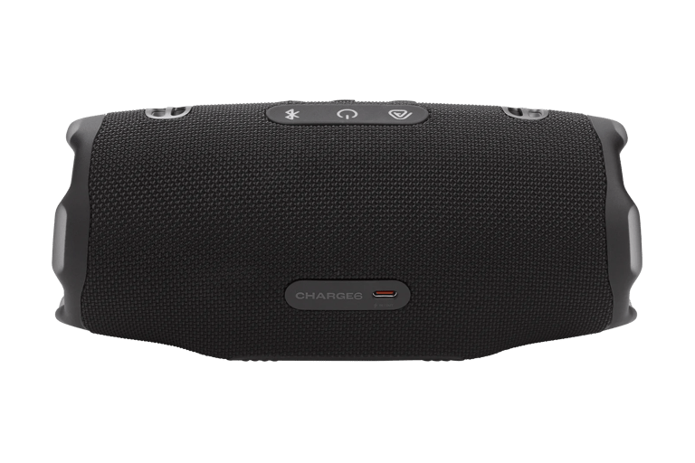 Enceinte JBL Xtreme 5 noire vue arrière avec détail de la prise USB C