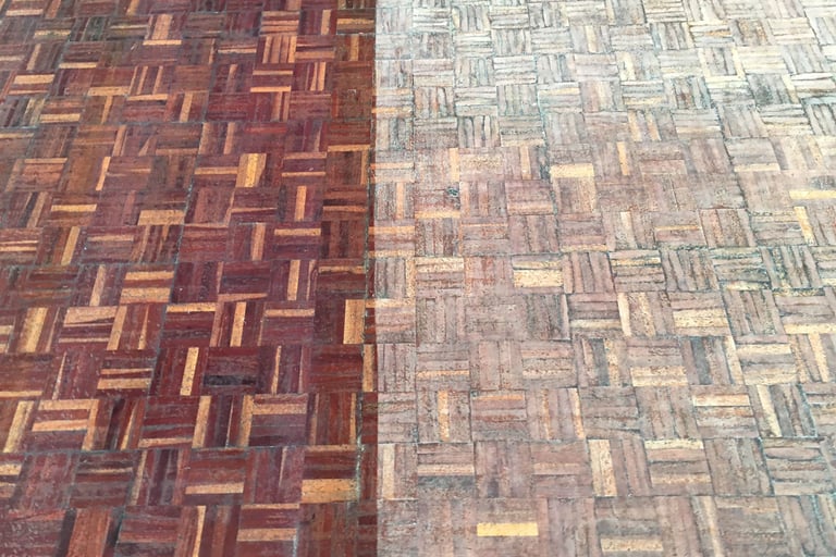 hard floor before and after cleaning 
