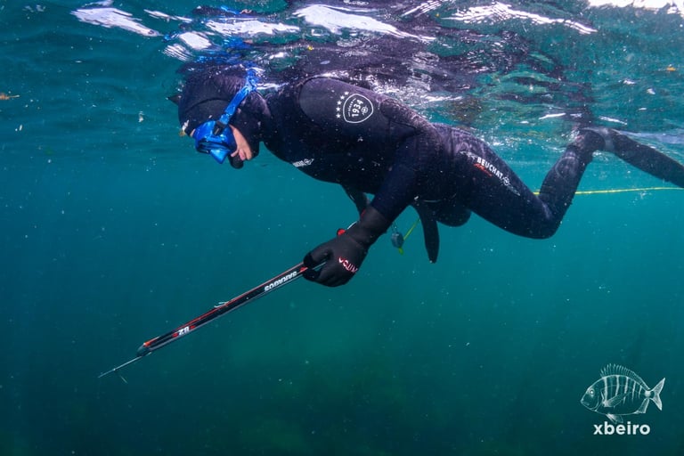 una persona haciendo pesca submarina en Galicia, pertenece la foto a agpesur