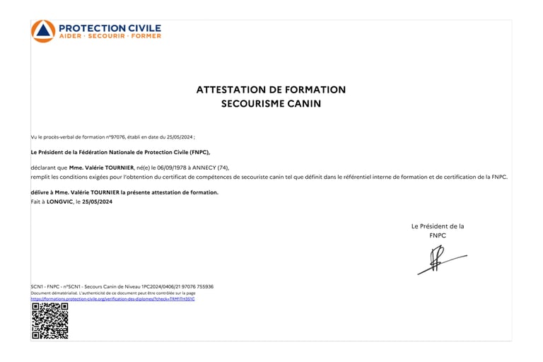 Diplôme secourisme canin