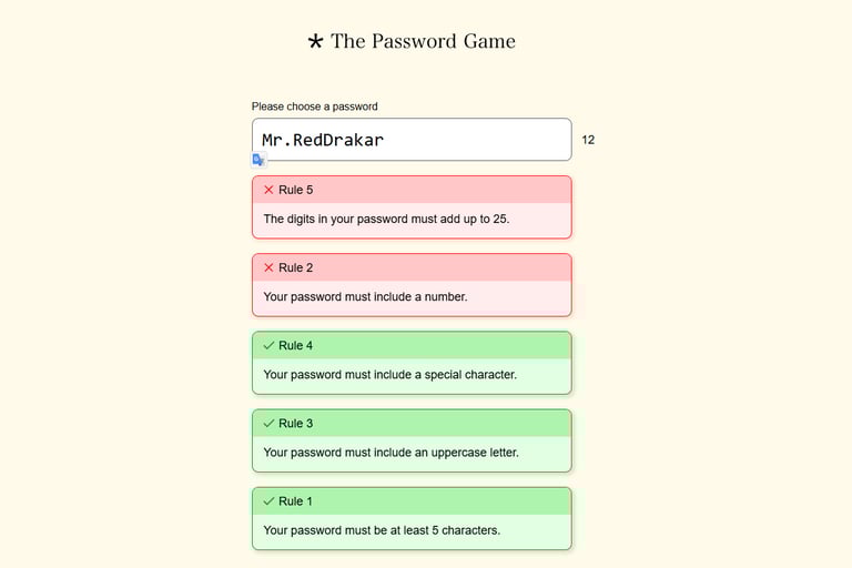Immagine del gameplay del gioco The Password Game.
