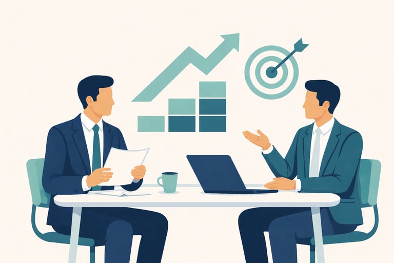 Home health agency owner in consultation meeting discussing exit strategy options.