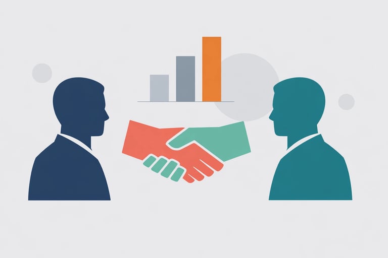 Healthcare executive reviewing acquisition documents, representing the direct buyer-to-seller relati