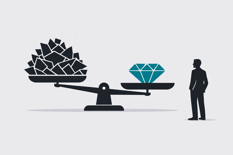 A comparison chart showing the valuation difference between a high-volume/low-quality agency and a m