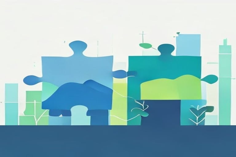 A flat-style vector illustration representing a strategic partnership, showing two puzzle pieces cli