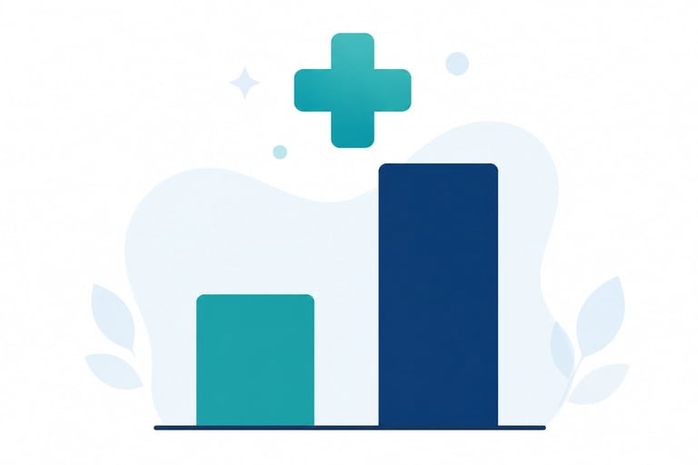 Flat-style vector illustration showing a significant upward trend in valuation growth from a teal ba