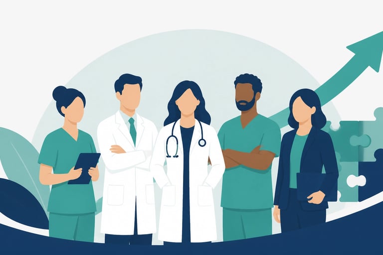 A team of healthcare professionals representing a stable and professional workforce.