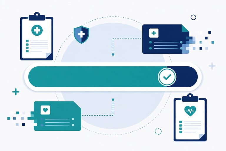 Flat-style vector illustration of a 90% progress bar representing hospice quality reporting complian