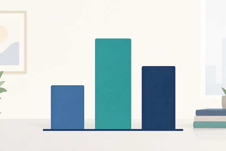 Flat-style vector illustration showing a minimalist bar chart with three bars of varying heights rep