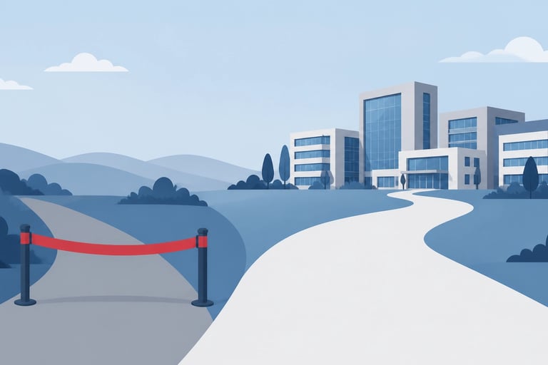 A minimalist flat-style vector illustration showing a professional red barrier tape blocking one pat