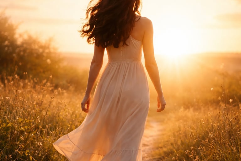 silhouette féminine marchant vers la lumière symbole de transformation émotionnelle