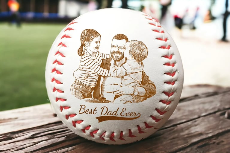 a baseball ball with a picture of a boy and a girl