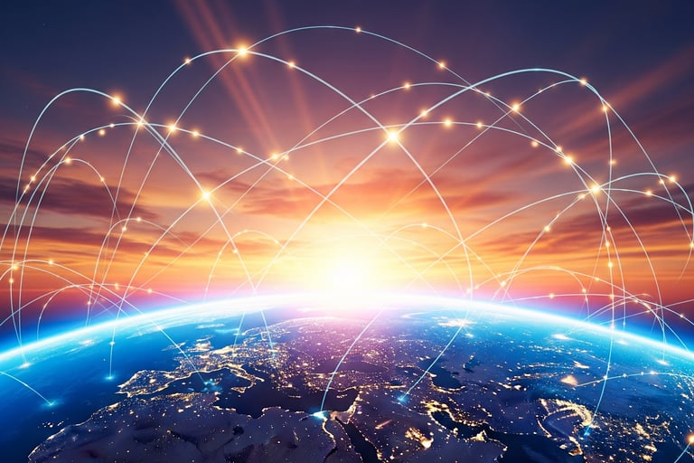 Sunrise over Earth showing AI-human alignment awakening.