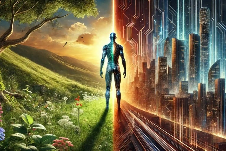 Symbolic image of AI as a double-edged sword, reflecting the need for ethical leadership.