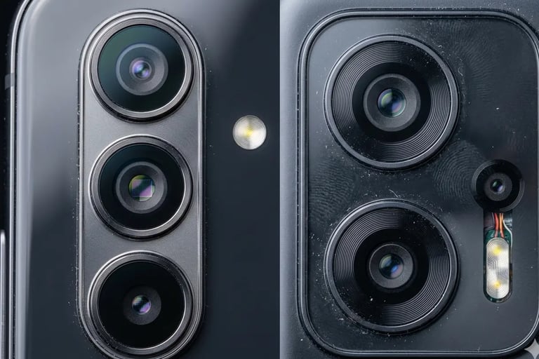 Detalhe dos módulos de câmera do A56 e G86.