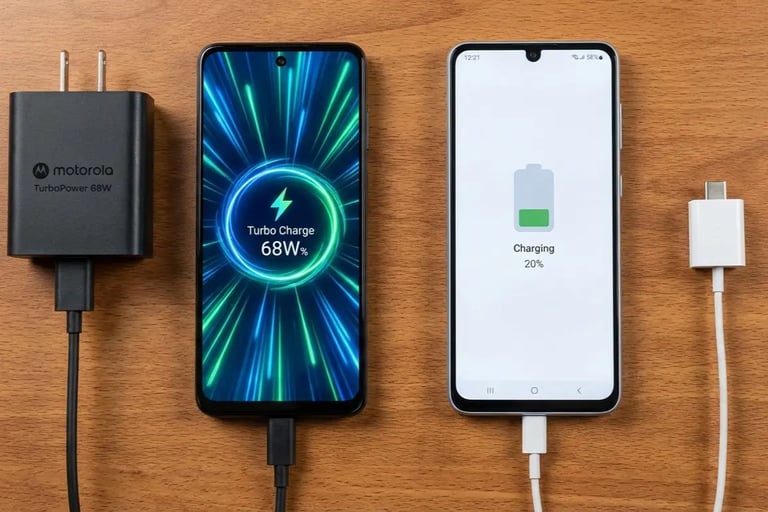 Carregamento ultra-rápido do Moto G86 em destaque.